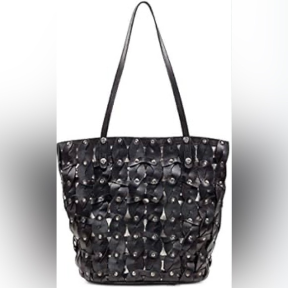 Patricia Nash Mizzana Twisted Braid Leather Tote Bag Black Studded - Picture 3 of 10